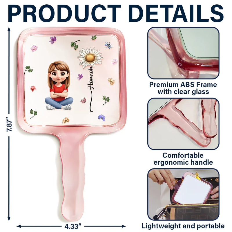 Gift For Yourself,Gift For Women,Happy,Gift For Daughter,Gift For Bestie,Gift For Sisters - Birth Month Flower Woman Kid Girl - Personalized Handheld Mirror