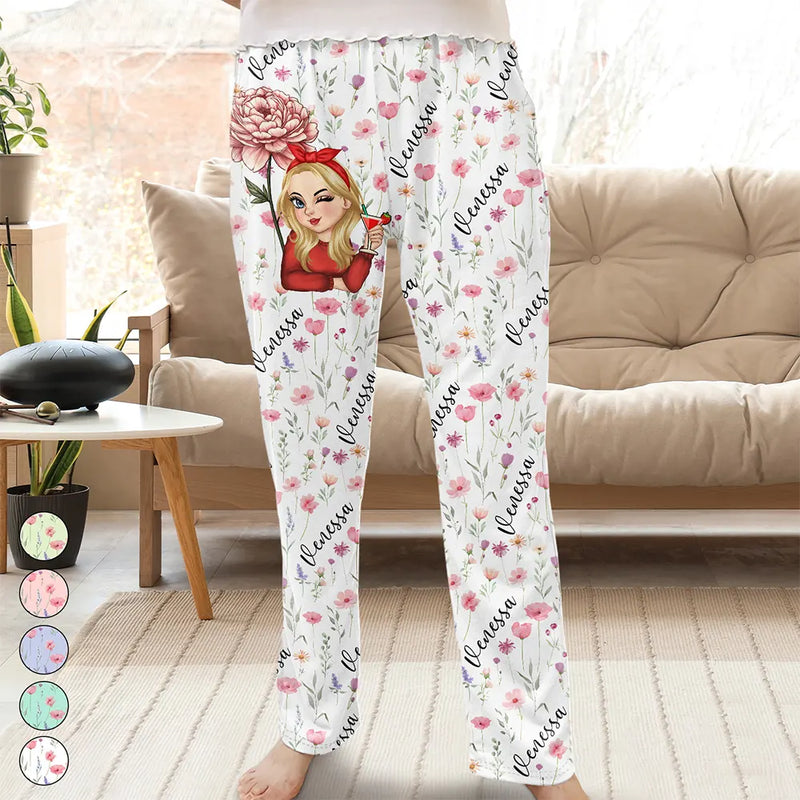 Gift For Yourself,Gift For Women,Happy,Christmas - Birth Month Flowers Turban Woman - Personalized Pajama Pants