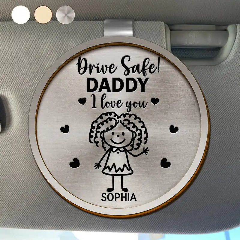 Gift For Grandpa,Gift For Grandma,Gift For Grandparents,Gift For Mother,Gift For Father,Christmas,Happy,Stick Figure - Drive Safe Grandpa Daddy Kid Stick Figures - Personalized Custom Shaped Car Visor Clip