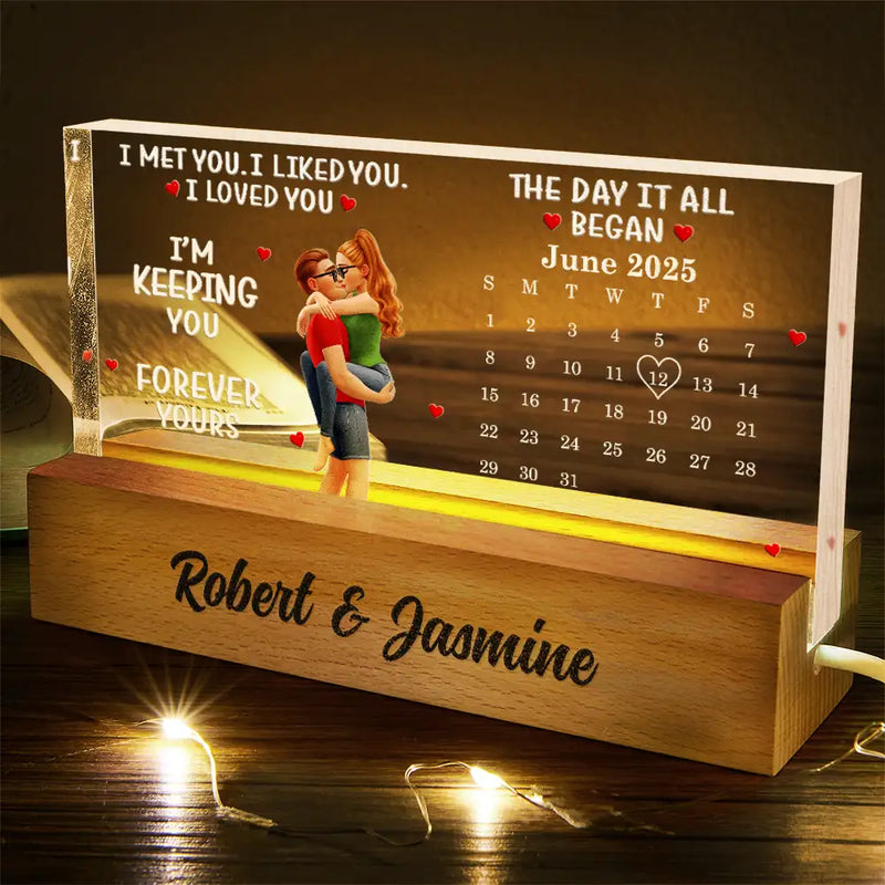 Gift For Couples, Gift For Husband, Gift For Wife, Gift For Boyfriend, Gift For Girlfriend, Love - Calendar I Met You Liked You Love You Forever - Personalized Rectangle LED Light