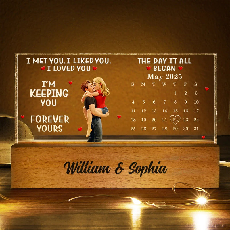 Gift For Couples, Gift For Husband, Gift For Wife, Gift For Boyfriend, Gift For Girlfriend, Love - Calendar I Met You Liked You Love You Forever - Personalized Rectangle LED Light