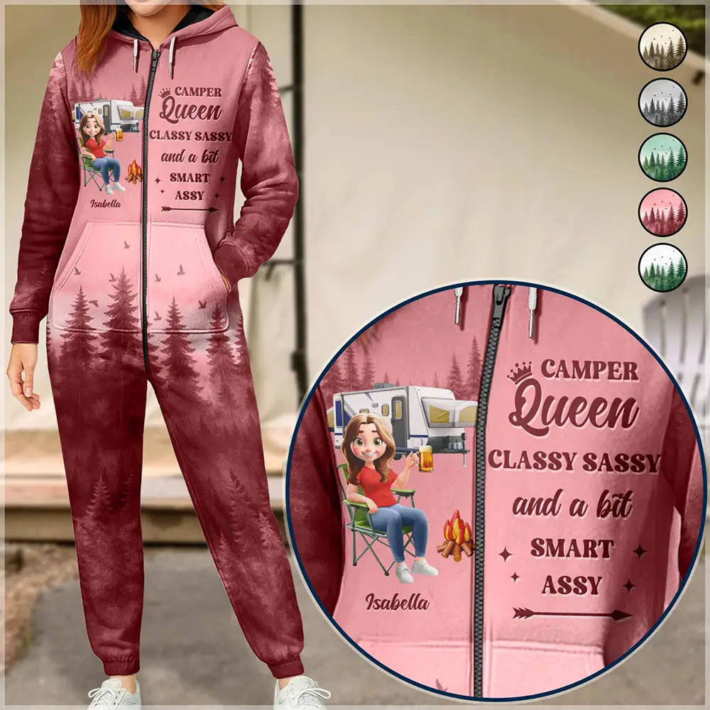 Camper Queen Classy Sassy - Personalized Overall Onesie Hooded Jumpsuit