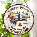 Gift For Yourself,Gift For Women,Happy,Camping - Camper Queen Classy Sassy - Personalized Stained Glass Window Hanging Suncatcher