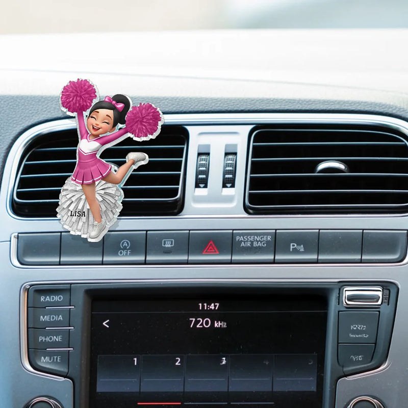 Gift For Yourself,Happy - Cheerleader Happy On The Road - Personalized Acrylic Car Vent Clip