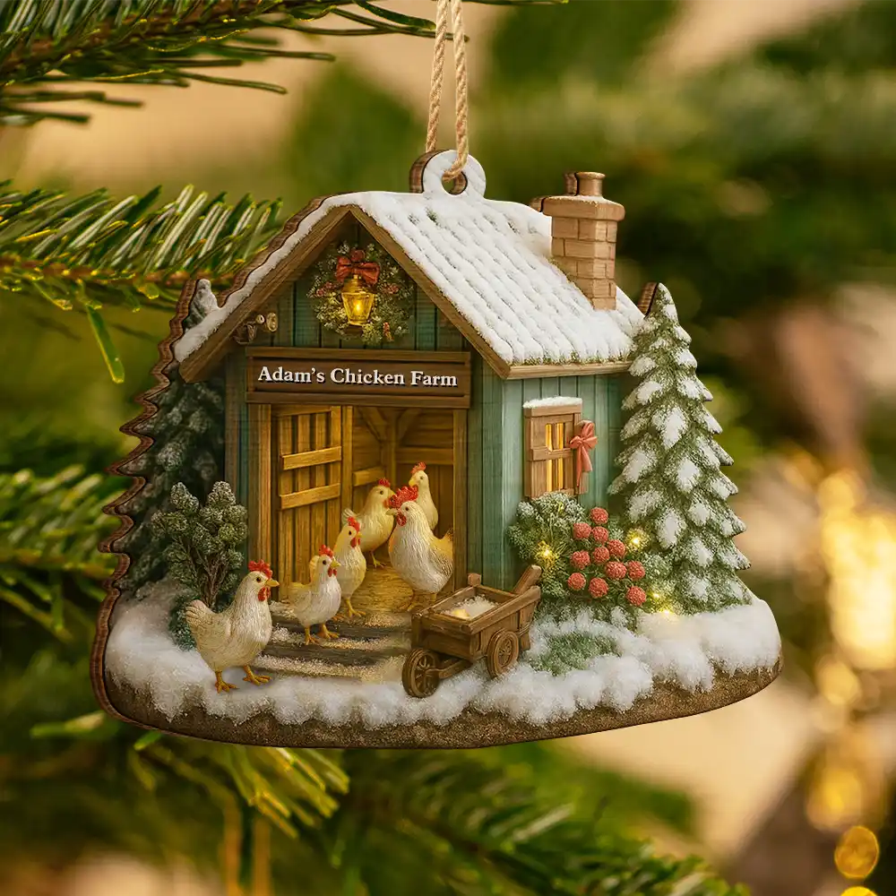 Christmas,Farm,Gift For Yourself,Happy - Christmas Chicken Farm - Personalized Custom Shaped Wooden Ornament