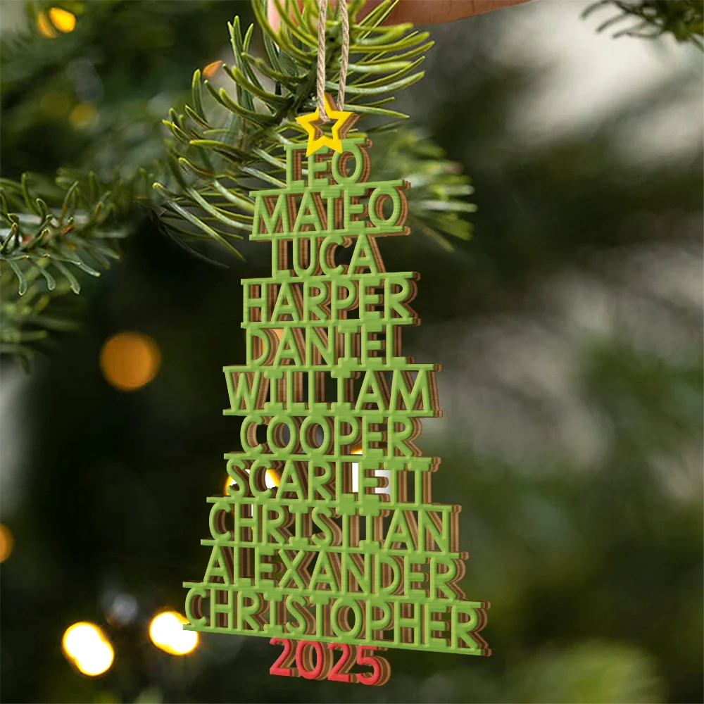 Christmas,Top Market - Christmas Color Tree Family Name - Gift For Family, Besties, Coworker - Personalized Custom Shaped Wooden Ornament