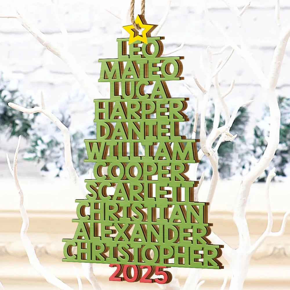 Christmas,Top Market - Christmas Color Tree Family Name - Gift For Family, Besties, Coworker - Personalized Custom Shaped Wooden Ornament