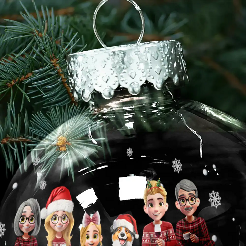Family,Pet Lovers,Pet Mom,Pet Dad,Pet Couple,Dog Lovers,Dog Couple,Dog Mom,Dog Dad,Cat Lovers,Cat Mom,Cat Dad,Cat Couple,Happy,Christmas - Christmas Family Gingerbread 3D Effect - Personalized Ball Ornament