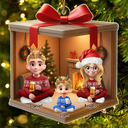 Family,Gift For Women,Gift For Men,Christmas,Happy,Dog Lovers,Dog Mom,Dog Dad,Dog Couple,Cat Lovers,Cat Mom,Cat Dad,Cat Couple,Pet Lovers,Pet Mom,Pet Dad,Pet Couple - Christmas Gift Box 3D Effect Family - Personalized Custom Shaped Acrylic Ornament