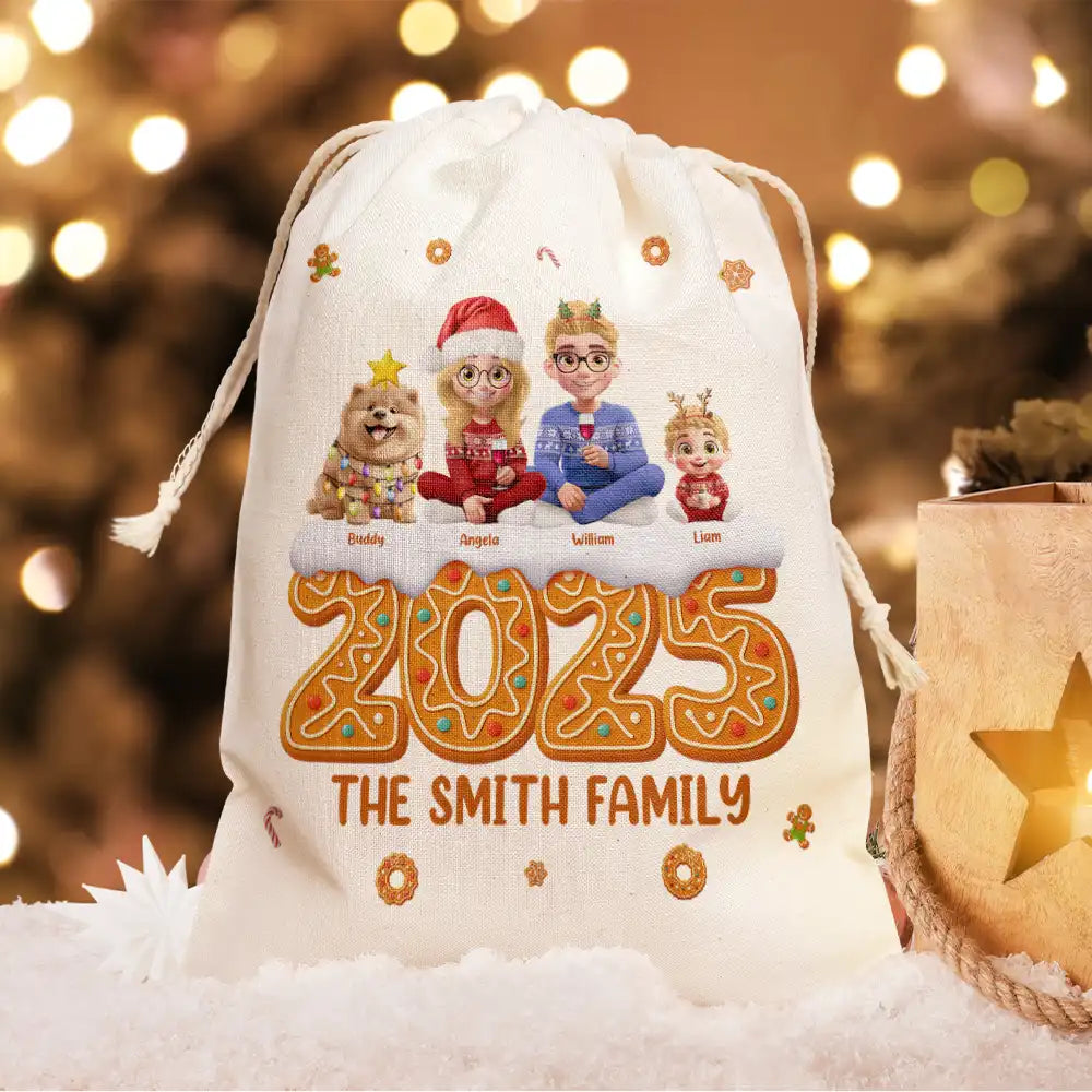 Family,Pet Lovers,Pet Mom,Pet Dad,Pet Couple,Dog Lovers,Dog Couple,Dog Mom,Dog Dad,Cat Lovers,Cat Mom,Cat Dad,Cat Couple,Happy,Christmas,Single Mom,Single Dad,LGBT,Gift For Grandpa,Gift For Grandma,Gift For Grandkids - Christmas Gingerbread Family 3D Effect - Personalized Favor Bag