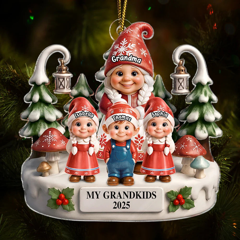 Christmas Gnome My Grandkids 3D Effect - Personalized Custom Shaped Acrylic Ornament
