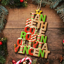 Christmas Pattern Tree With Names - Personalized Custom Shaped Wooden Ornament