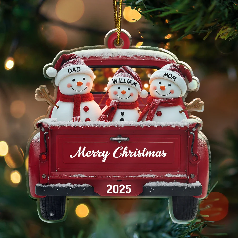 Christmas,Family,Parents,Gift For Kids,Happy - Christmas Snowman Family - Personalized Custom Shaped Acrylic Ornament