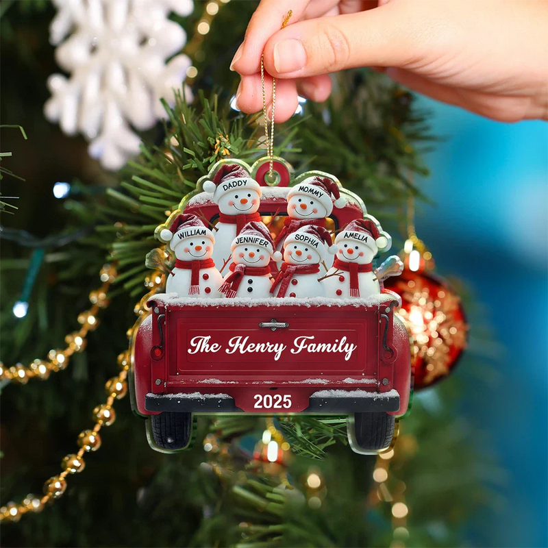Christmas,Family,Parents,Gift For Kids,Happy - Christmas Snowman Family - Personalized Custom Shaped Acrylic Ornament