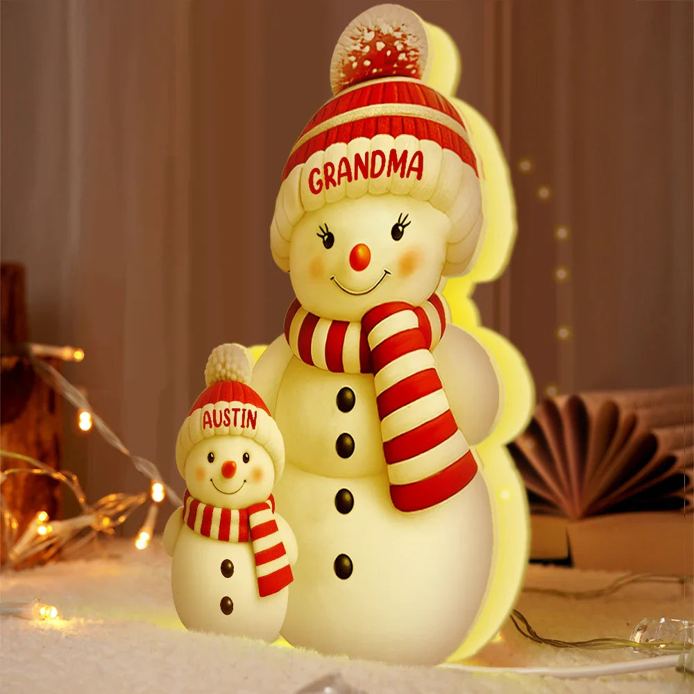 Gift For Grandparents,Gift For Grandma,Gift For Grandpa,Gift For Grandkids,Love,Christmas,Top Market,Non-Eng - Christmas Snowman Grandma Grandpa Kids - Personalized Custom Shaped Light Box