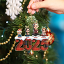 Family,Happy,Christmas - Christmas Upholstery Tartan Plaid Pattern Family 3D Effect - Personalized Custom Shaped Acrylic Ornament
