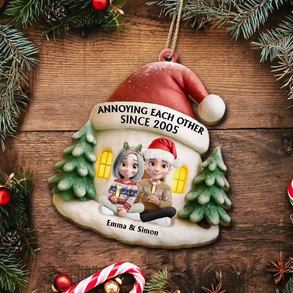 Christmas,Gift For Couples,Gift For Husband,Gift For Wife,Gift For Boyfriend,Gift For Girlfriend,Happy - Couple Annoying Each Other Since - Personalized Custom Shaped Wooden Ornament