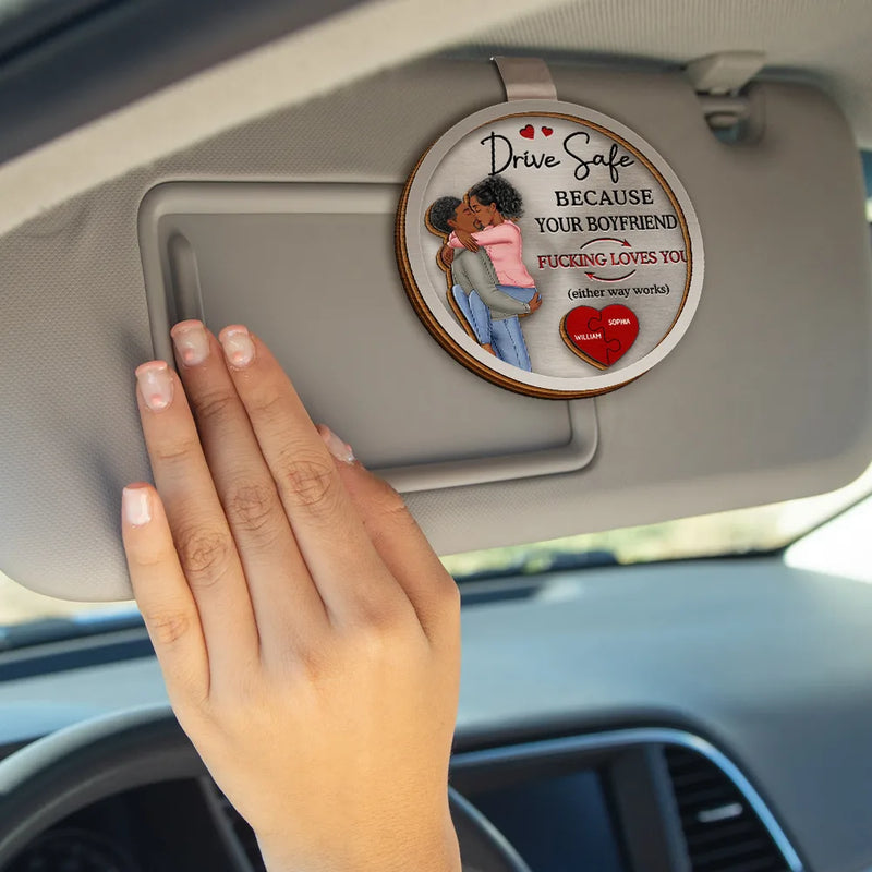 Old Couples,Gift For Husband,Gift For Wife,Gift For Boyfriend,Gift For Girlfriend,Love - Couple Drive Safe Because Your Wife Loves You - Personalized Custom Shaped Car Visor Clip
