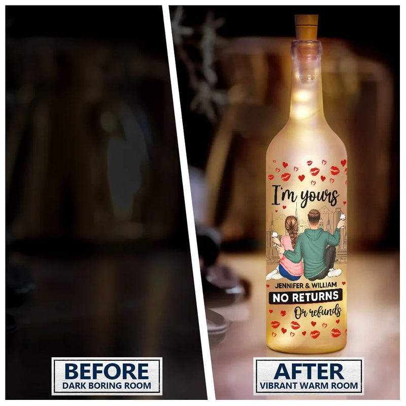 Gift For Couples,Gift For Husband,Gift For Wife,Gift For Boyfriend,Gift For Girlfriend,Happy - Couple I'm Yours No Returns Or Refunds - Personalized Bottle Light