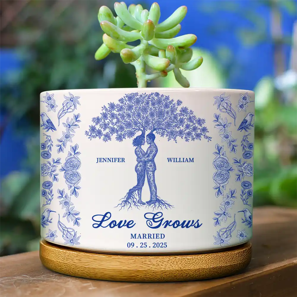Wedding Anniversary,Gift For Couples,Gift For Husband,Gift For Wife,Happy - Couple Love Grows, Wedding Anniversary Gift - Personalized Ceramic Plant Pot