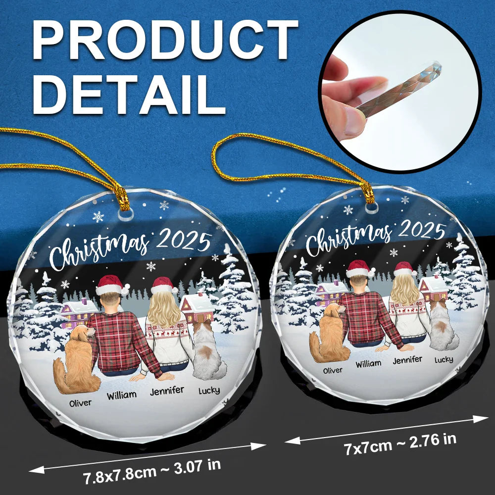 Gift For Couples,Pet Lovers,Pet Couple,Gift For Husband,Gift For Wife,Gift For Boyfriend,Gift For Girlfriend - Couple & Pets Christmas 2024 - Personalized Circle Glass Ornament