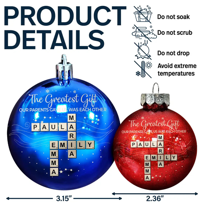 Gift For Sibling,Gift For Sisters,Gift For Brothers,Christmas,Happy - Crossword Brothers & Sisters Forever Linked Together - Personalized Ball Ornament
