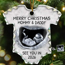 Christmas, Custom Photo, New Dad, New baby, New Mom - Custom Photo Baby Expecting See You In 2026 - Personalized Onesie Shaped Glass Ornament