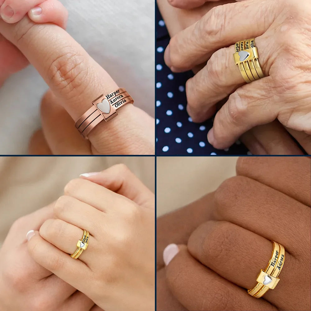 Gift For Wife,Gift For Girlfriend,Gift For Yourself,Gift For Women,Gift For Mother,New Mom,Gift For Bestie,Gift For Sisters,Happy - Custom Name Jelwery For Women Girlfriend Wife Mom And Besties - Personalized Heart Stacking Rings