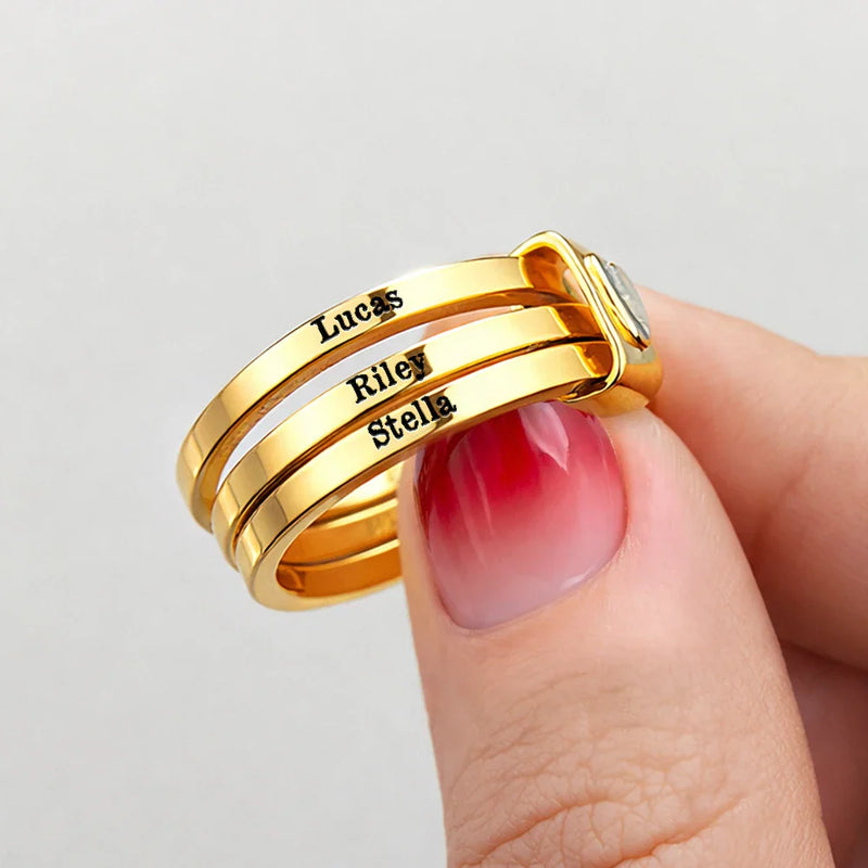 Gift For Wife,Gift For Girlfriend,Gift For Yourself,Gift For Women,Gift For Mother,New Mom,Gift For Bestie,Gift For Sisters,Happy - Custom Name Jelwery For Women Girlfriend Wife Mom And Besties - Personalized Heart Stacking Rings