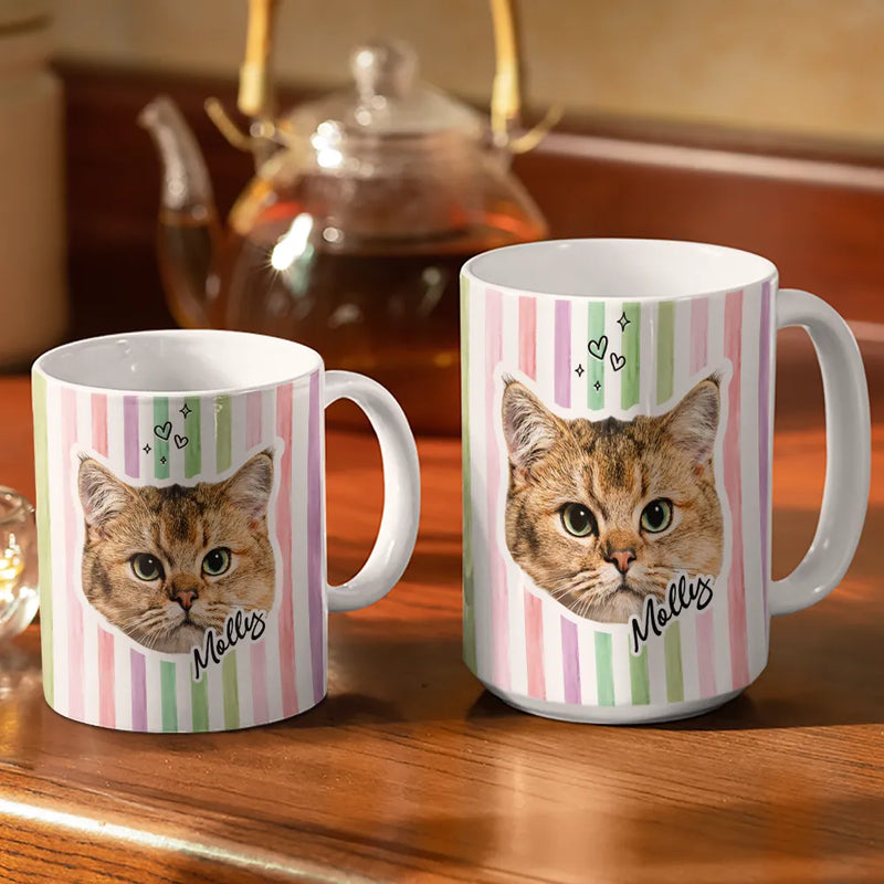 Pet Lovers,Pet Mom,Pet Dad,Dog Lovers,Dog Mom,Dog Dad,Custom Photo - Custom Outline Photo Dog Cat Stripe Colors - Personalized White Edge-to-Edge Mug