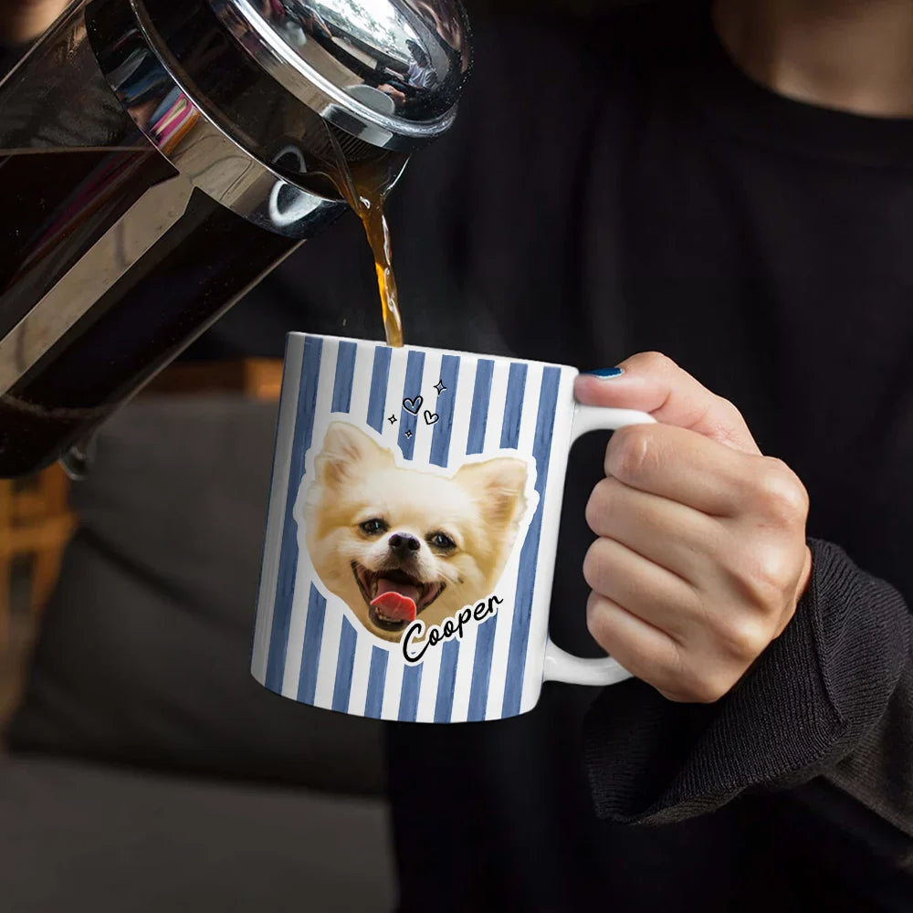 Pet Lovers,Pet Mom,Pet Dad,Dog Lovers,Dog Mom,Dog Dad,Custom Photo - Custom Outline Photo Dog Cat Stripe Colors - Personalized White Edge-to-Edge Mug