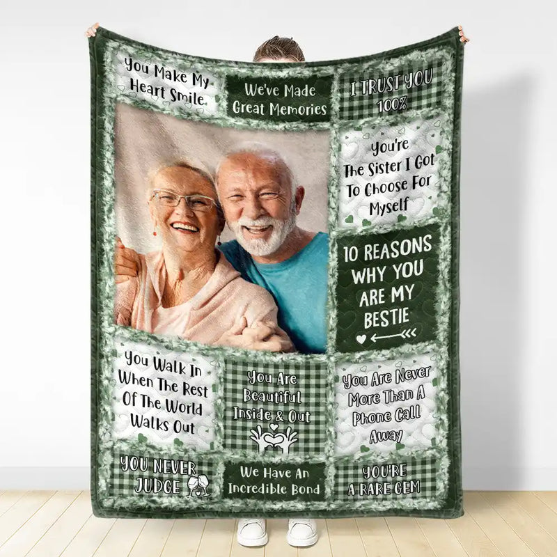 Gift For Bestie,Gift For Women,Christmas,Happy - Custom Photo 10 Reasons Why You Are My Bestie - Personalized Fleece Blanket, Sherpa Blanket