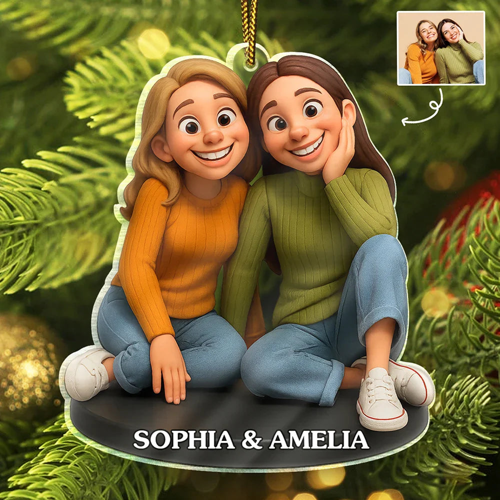 Custom Photo 3D Effect Figure Art Besties - Personalized Custom Shaped Acrylic Ornament