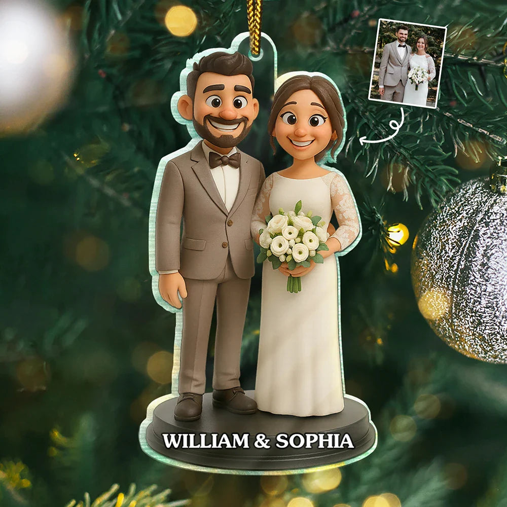 Custom Photo 3D Effect Figure Art Wedding Couple - Personalized Custom Shaped Acrylic Ornament