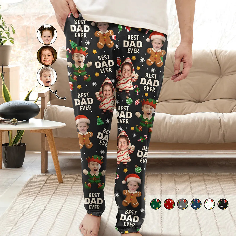 Custom Photo Best Dad Grandpa Ever Christmas Character - Personalized Pajama Pants
