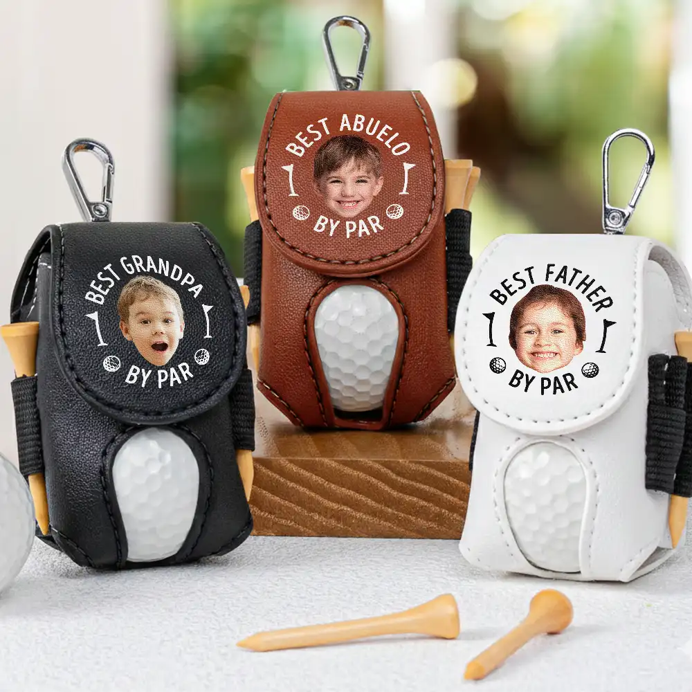 Gift For Husband, Gift For Men, Gift For Grandpa, Gift For Father, Sport Dad, Dad's Hobby, Grandpa's Hobby, Golf - Custom Photo Best Daddy By Par - Personalized Leather Golf Ball Holder