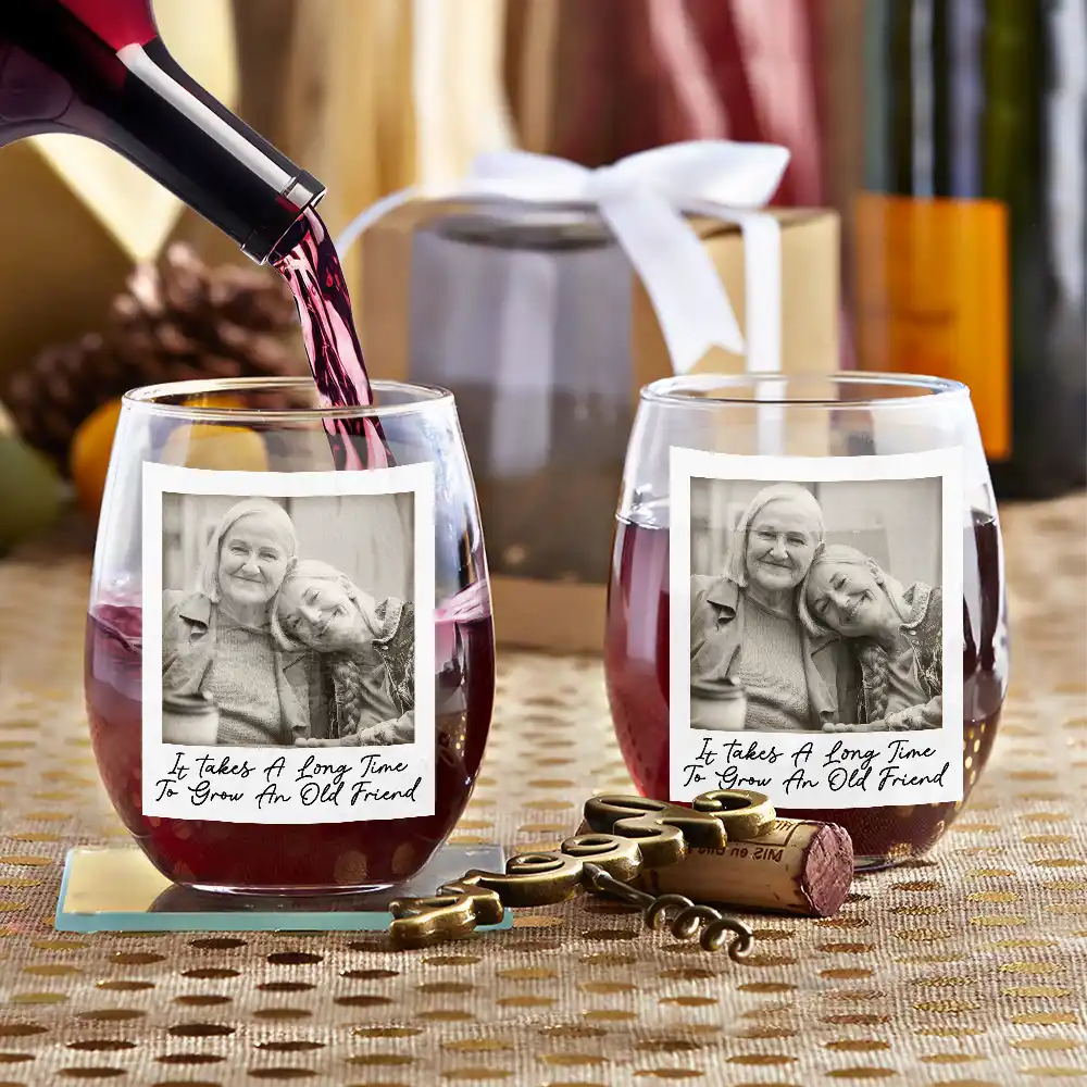 Gift For Bestie,Gift For Sisters,Custom Photo,Happy  - Custom Photo Besties Gray Scale Right In The Throat - Personalized Stemless Wine Glass