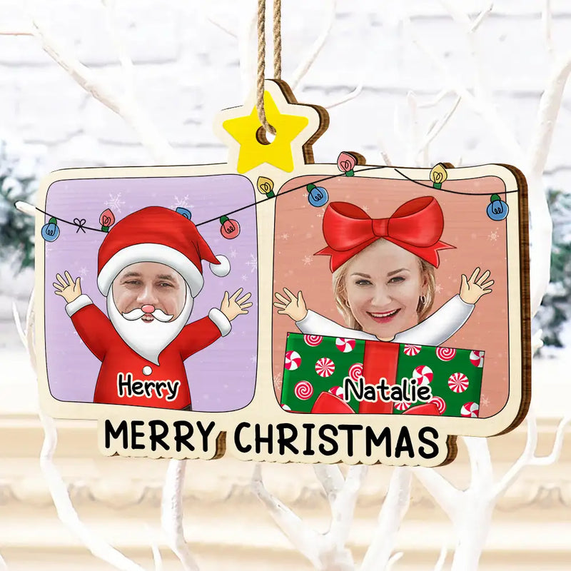 Christmas, Family, Happy, Parents, Gift For Grandparents - Custom Photo Christmas Character Cartoon Comic - Personalized Custom Shaped Wooden Ornament
