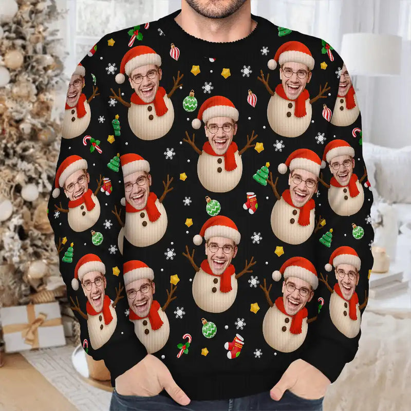 Christmas,Funny,Gift For Couples,Gift For Husband,Gift For Wife,Parents,Gift For Grandparents,Family,Gift For Sibling - Custom Photo Christmas Characters Funny Face - Personalized Unisex Ugly Sweater