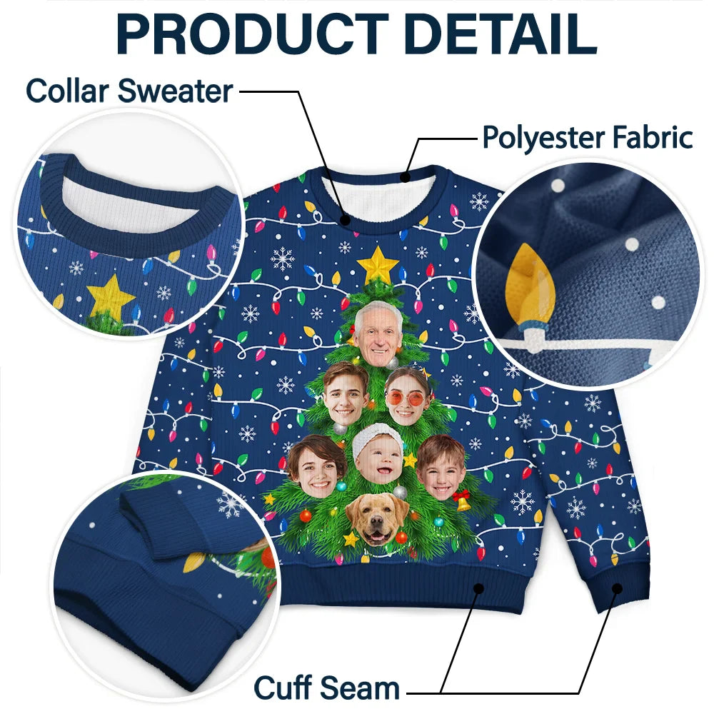 Gift For Couples,Gift For Husband,Gift For Wife,Gift For Boyfriend,Gift For Girlfriend,Parents,Gift For Women,Gift For Yourself,Gift For Men,Gift For Mother,Gift For Grandpa,Gift For Father,Gift For Grandma,Gift For Sibling,Gift For Sisters,Gift For Brothers,Family,Gift For Bestie,Gifts For Colleagues,Funny,Christmas - Custom Photo Family And Friends On Christmas Tree - Personalized Unisex Ugly Sweater