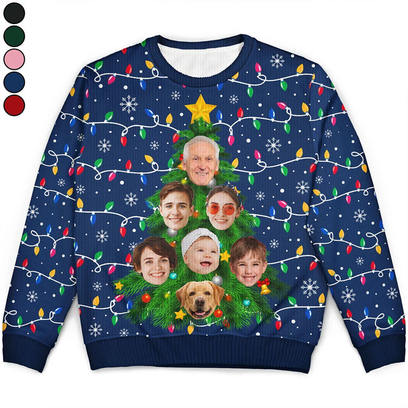 Gift For Couples,Gift For Husband,Gift For Wife,Gift For Boyfriend,Gift For Girlfriend,Parents,Gift For Women,Gift For Yourself,Gift For Men,Gift For Mother,Gift For Grandpa,Gift For Father,Gift For Grandma,Gift For Sibling,Gift For Sisters,Gift For Brothers,Family,Gift For Bestie,Gifts For Colleagues,Funny,Christmas - Custom Photo Family And Friends On Christmas Tree - Personalized Unisex Ugly Sweater