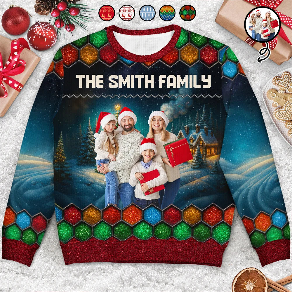 Custom Photo Family Beties With Winter Scene - Personalized Unisex Ugly Sweater