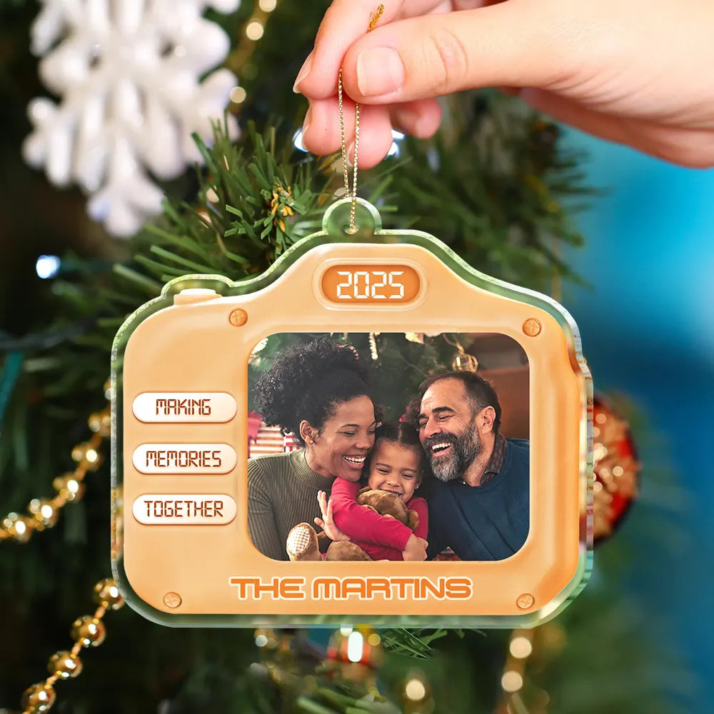 Family,Gift For Women,Gift For Men,Gift For Wife,Gift For Husband,Gift For Mother,Gift For Father,Gift For Brothers,Gift For Sisters,Gift For Son,Gift For Daughter,Christmas,Gift For Grandpa,Gift For Grandma,Custom Photo,Happy - Custom Photo Family Christmas Making Memories Together - Personalized Custom Shaped Acrylic Ornament