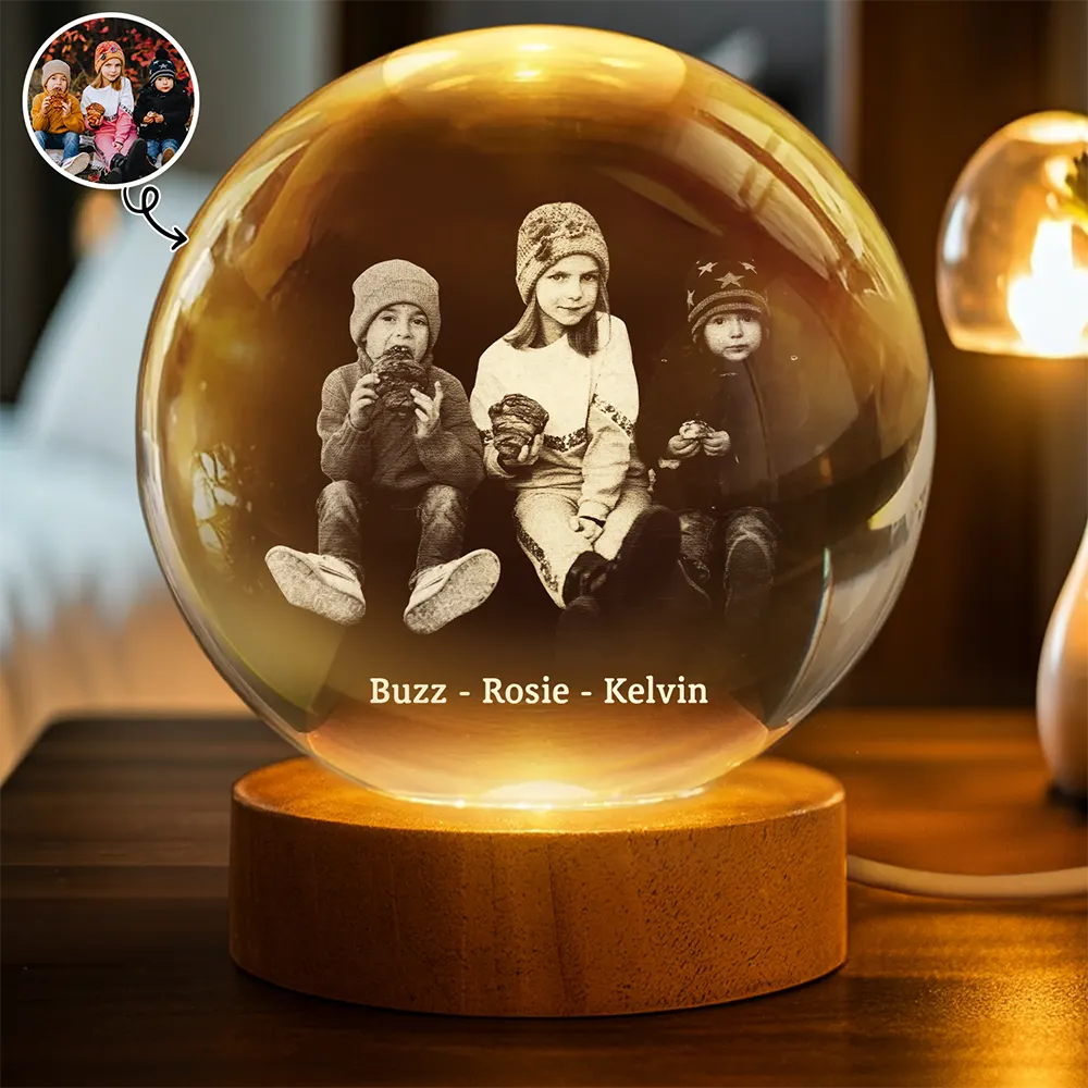 Custom Photo Family Couple Friends Pet - Personalized Crystal Globe Lamp