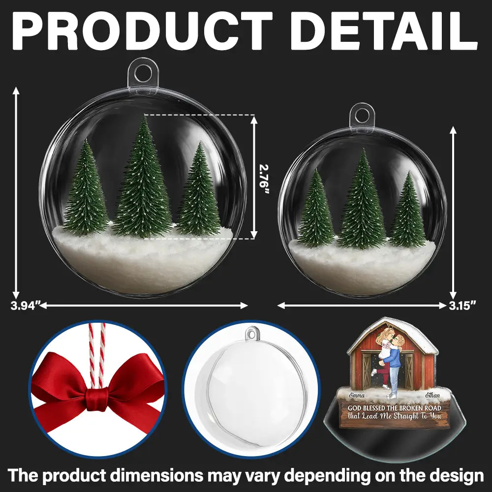 Christmas,Gift For Couples,Gift For Husband,Gift For Wife,Gift For Boyfriend,Gift For Girlfriend,Happy - God Gave Me You Couple Red Barn - Personalized 3D Acrylic Ball Ornament