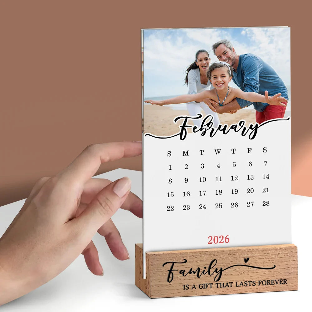 Family,Happy,Christmas,Love - Custom Photo Family Is Everything - Personalized Calendar With Wooden Stand