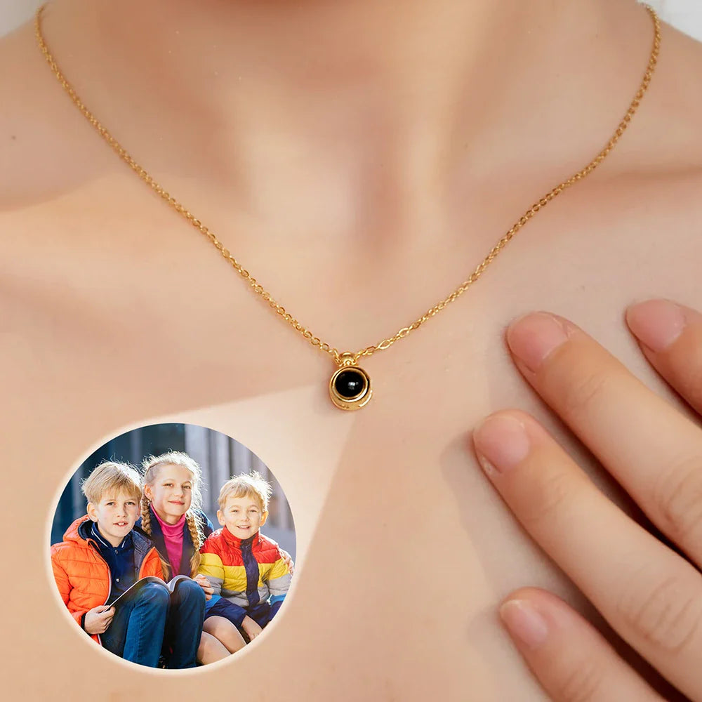 Happy,Parents,Gift For Grandparents,Gift For Mother,Gift For Wife,Gift For Grandma - Custom Photo Happy Kid Grandkids Parents Grandparents - Personalized Bubble Projection Necklace