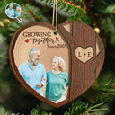 Gift For Couples,Old Couples,Gift For Husband,Gift For Wife,Gift For Boyfriend,Gift For Girlfriend,Love,Christmas - Custom Photo Heart Shaped Wood Slice Growing Together - Personalized 2-Layered Wooden Ornament
