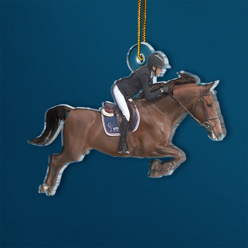 Gift For Yourself,Gift For Women,Gift For Men,Happy,Christmas,Custom Photo - Custom Photo Horse Riding Equestrian Lovers - Personalized Acrylic Photo Ornament