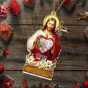 Christmas,Christian,Gift For Grandparents,Parents,Memorial - Custom Photo Jesus Hugs You In Heaven Memorial Keepsake - Personalized Custom Shaped Acrylic Ornament